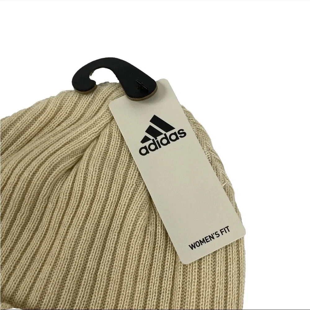 Adidas Women’s Fit Beanie 4”Cuff Fold Aluminum Beige‎ OSFW Ribbed Knit Cap NWT